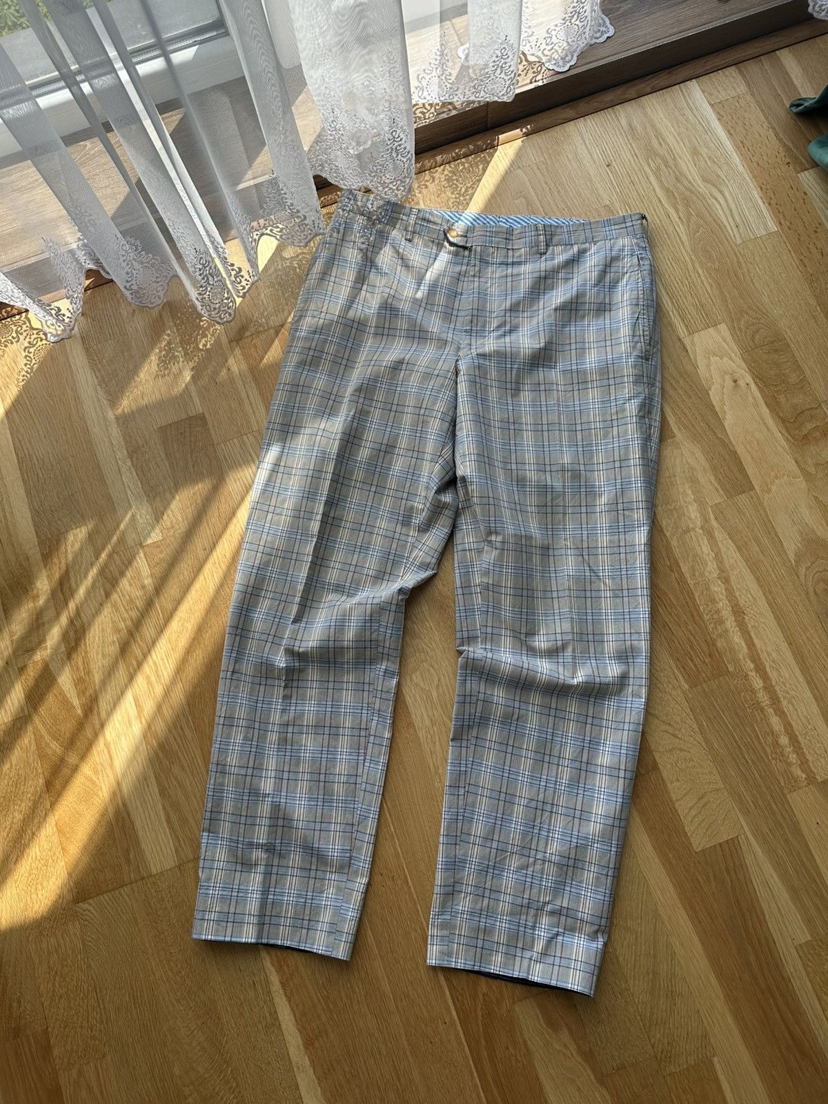 Etro × Vintage ETRO Plaid Gray Blue Wool Blend Dress Pants Made In Italy Size US 42 / EU 58 - 1 Thumbnail