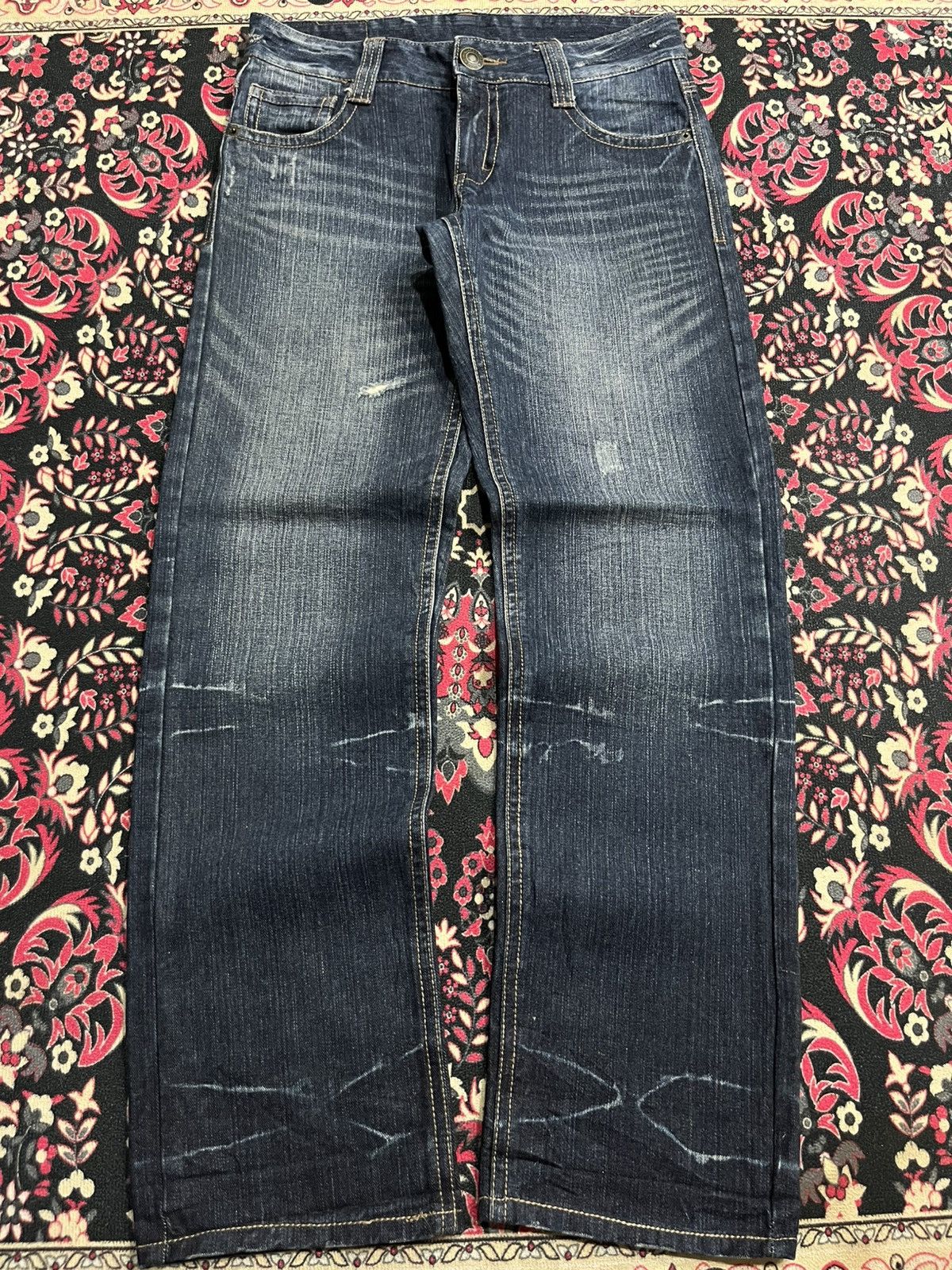 Japanese Brand Japanese Brand Dark Blue Whisker Straight Leg Jeans Size US 30 / EU 46 - 1 Thumbnail