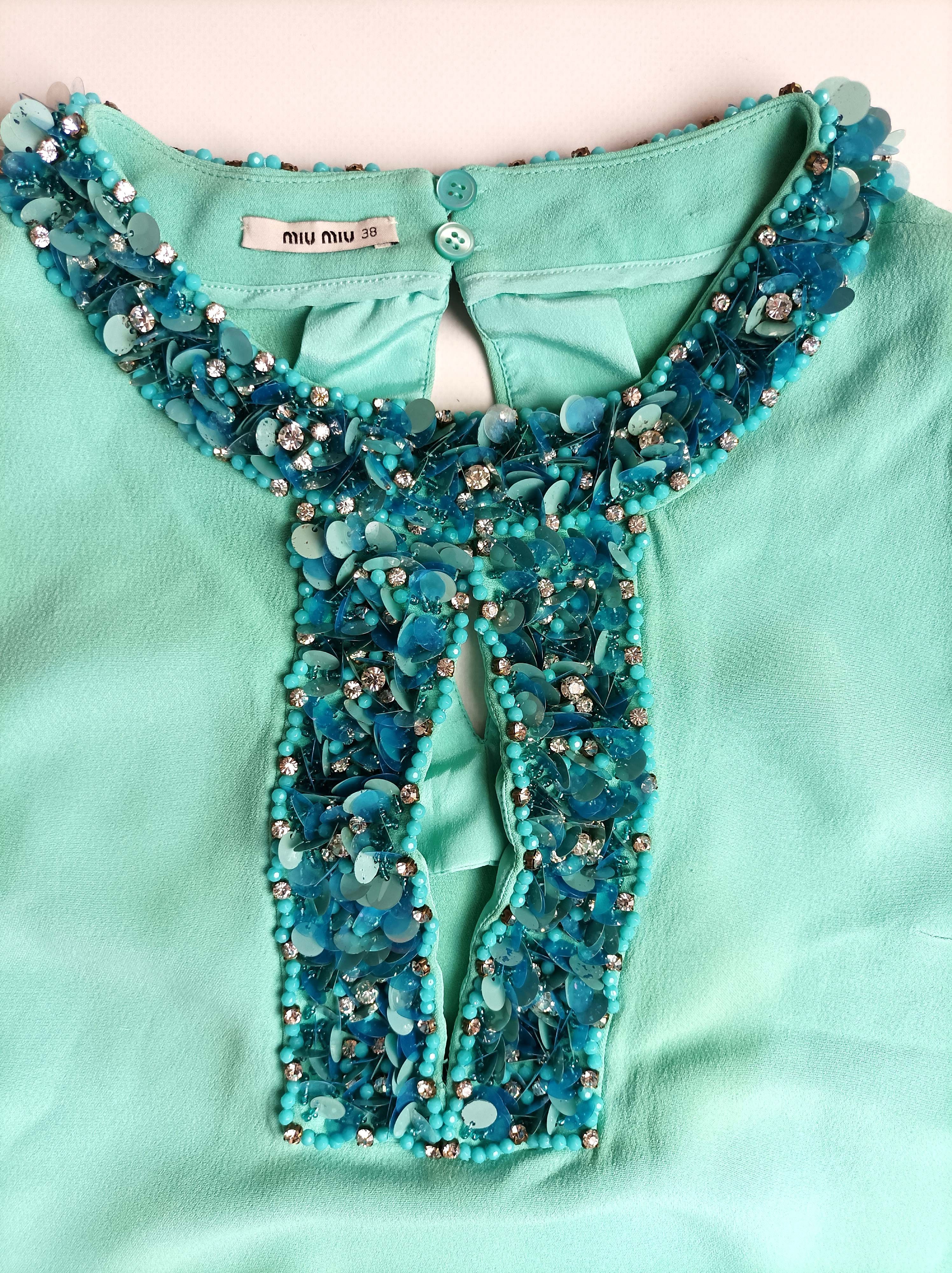 Miu Miu Miu Miu Women's Mint Beaded Sleeveless Dress Size XS / US 0-2 / IT 36-38 - 3 Thumbnail