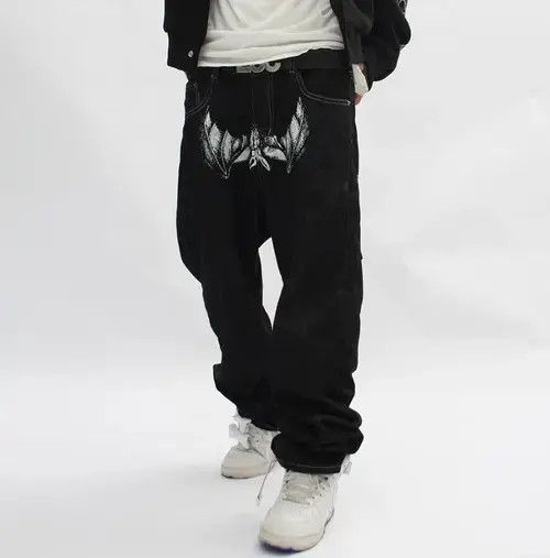 Japanese Brand Black face print washed straight jeans Size US 32 / EU 48 - 5 Thumbnail