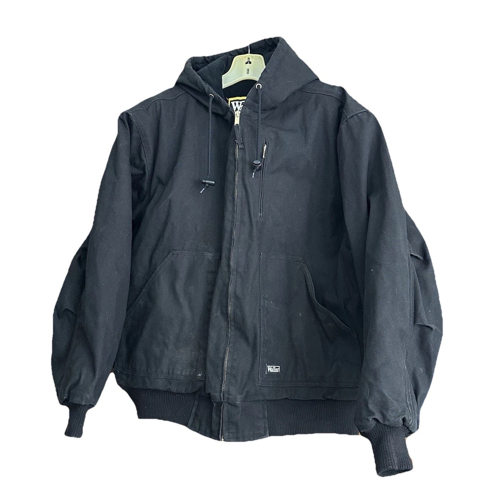 Walls Jacket Mens L Black Duck Canvas Hooded BarnCoat chore