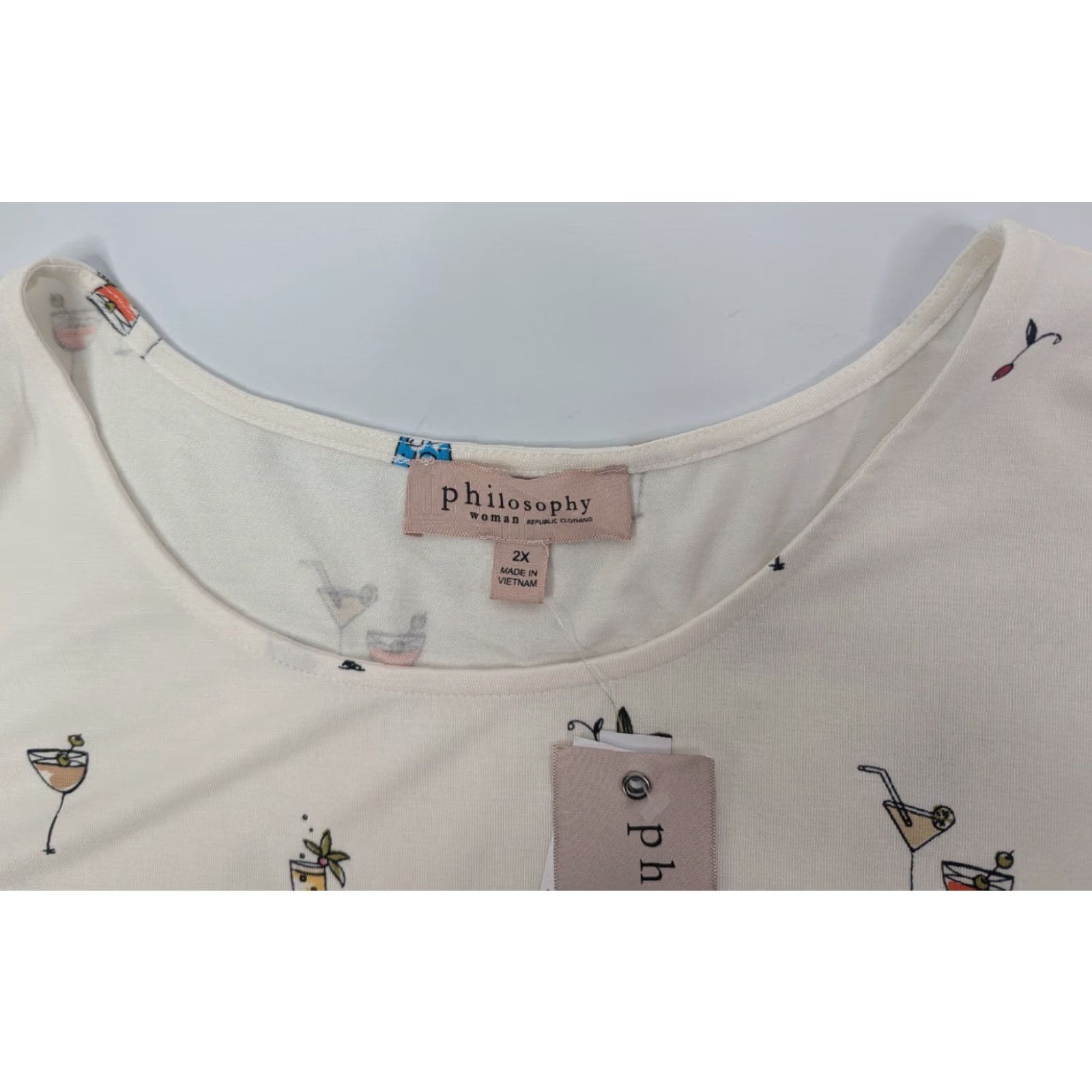 Vintage Philosophy Ivory Cocktail Print Hi-Low Hem Tunic Tank Pocket Top Size 2X MrsP 8 Size XXL / US 16-18 / IT 52-54 - 5 Thumbnail