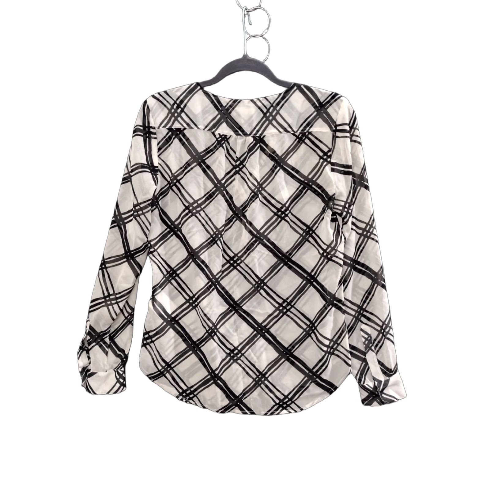 Banana Republic Banana Republic Blouse Shirt Striped V-Neck S Black/White Sheer Long Sleeve Classic/Fitted Size S Womens 90s Designer Pattern Criss Cross Size S / US 4 / IT 40 - 1 Thumbnail