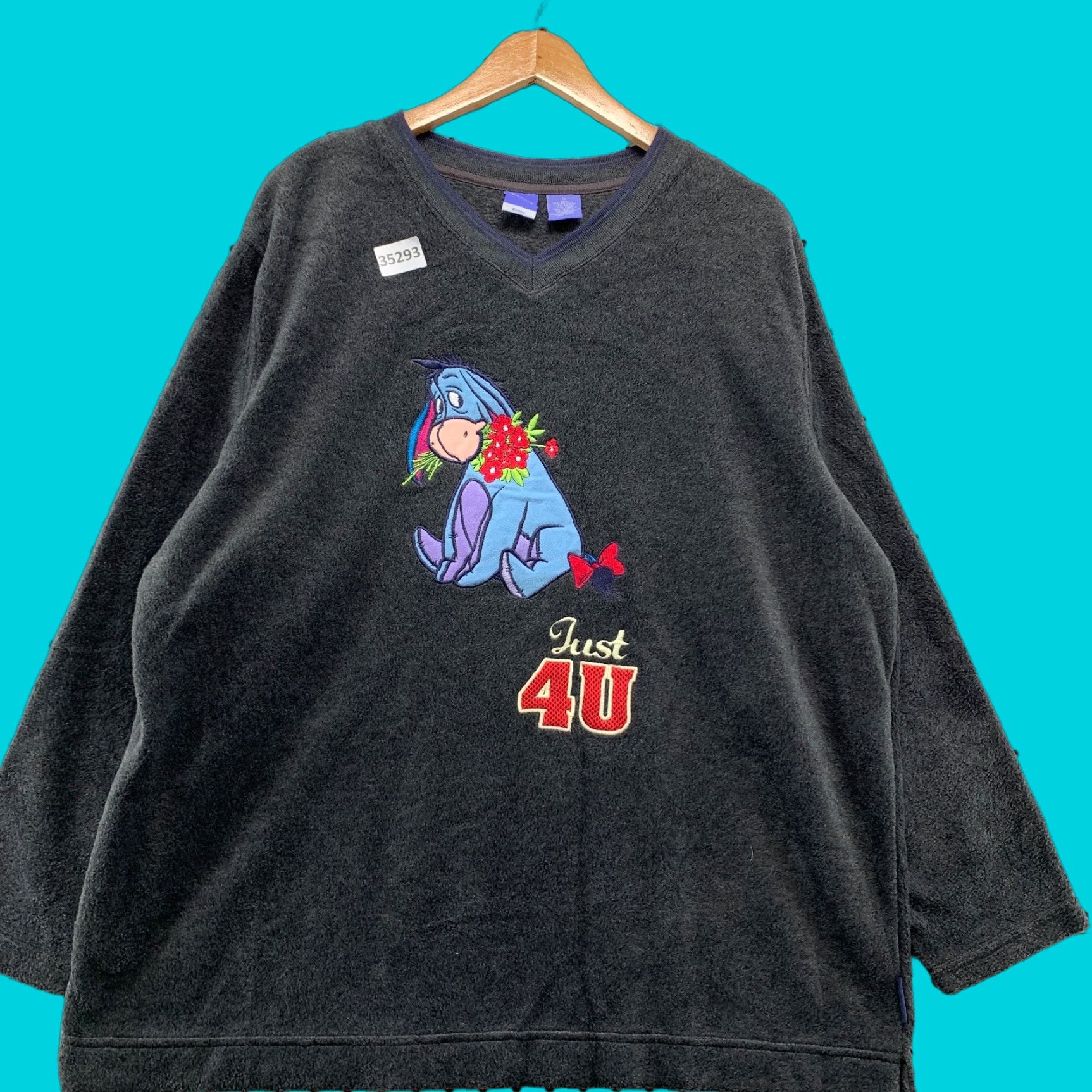 Disney VINTAGE Disney Eeyore Fleece Sweater Shirt Womens 1X Gray V-Neck Embroidered 25.5x29 Womens Size XL / US 12-14 / IT 48-50 - 1 Thumbnail