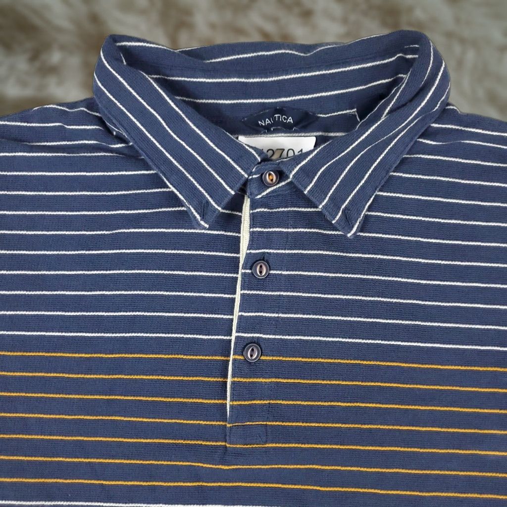 Nautica Nautica Polo Shirt Adult XL Blue White Striped Casual Short Sleeve Mens Size US XL / EU 56 / 4 - 1 Thumbnail