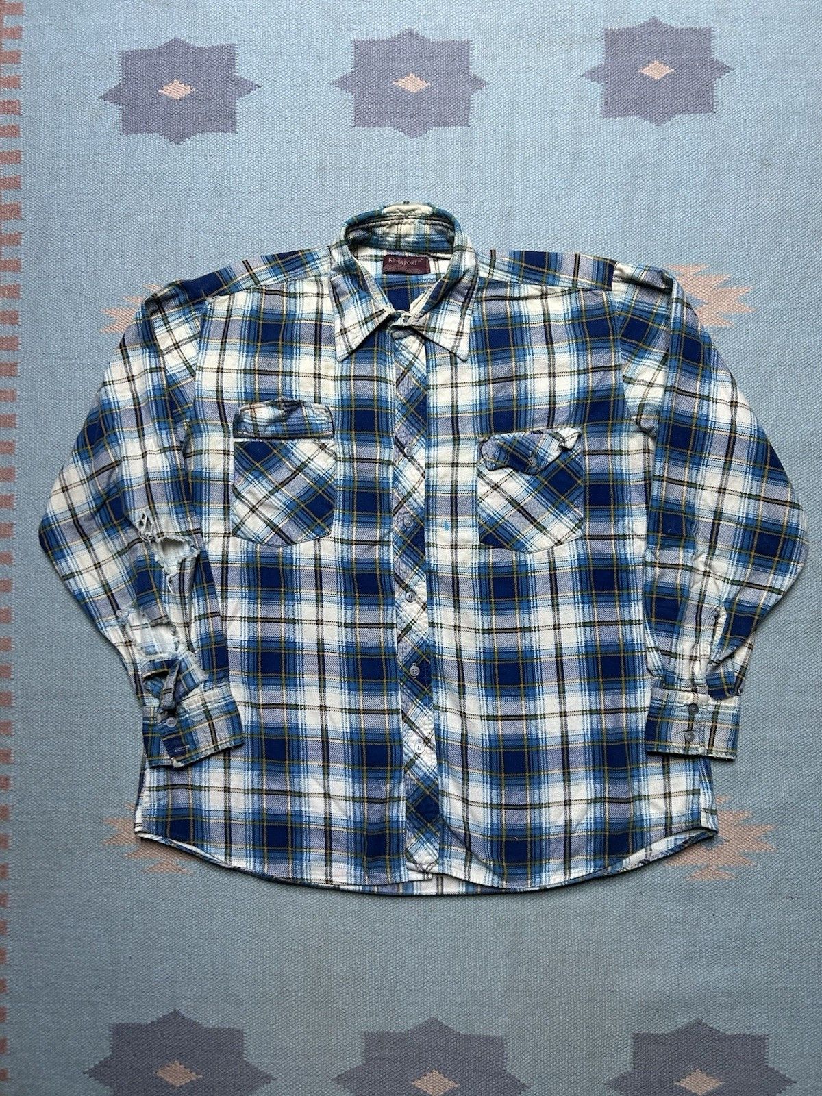 Vintage 80s flannel shirt brushed cotton distressed Kingsport large Size US L / EU 52-54 / 3 - 1 Thumbnail