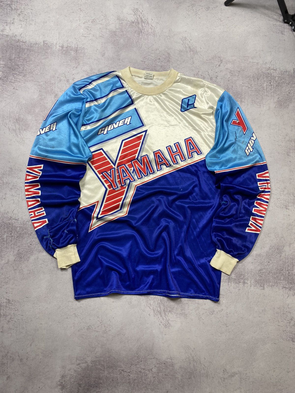 image of 80's Yamaha Racing Moto Jersey Distressed in Blue, Men's (Size XL)