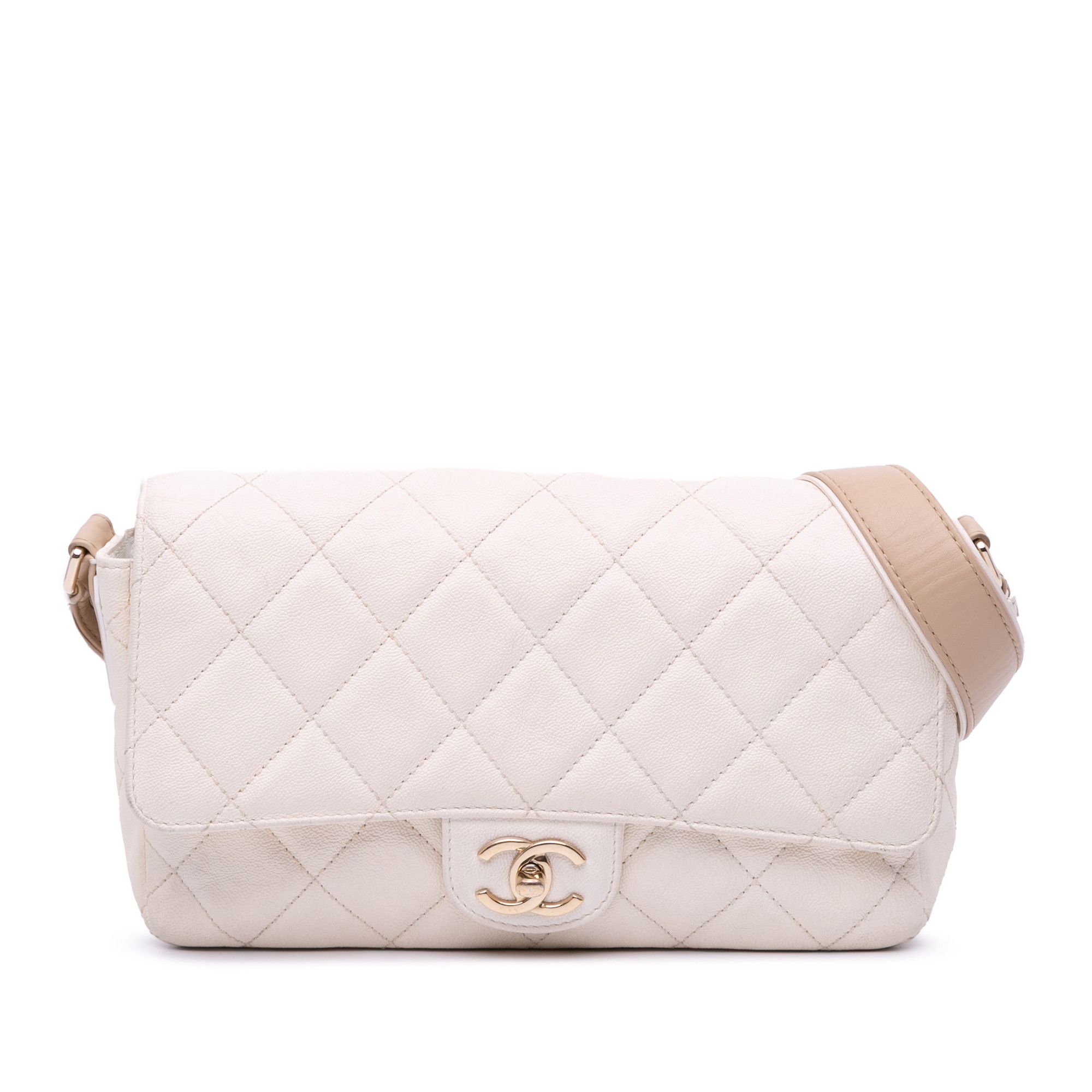 Chanel Medium Cc Quilted Caviar Buckle Strap Messenger Bag in Brown, Women's