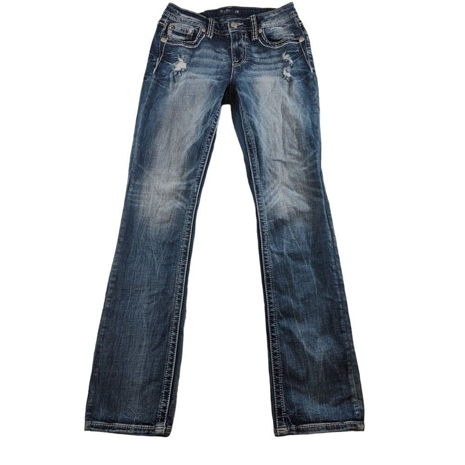 Miss Me Miss Me Straight Womens Jeans 29 Selvedge Bling Distressed Size 29" - 3 Thumbnail