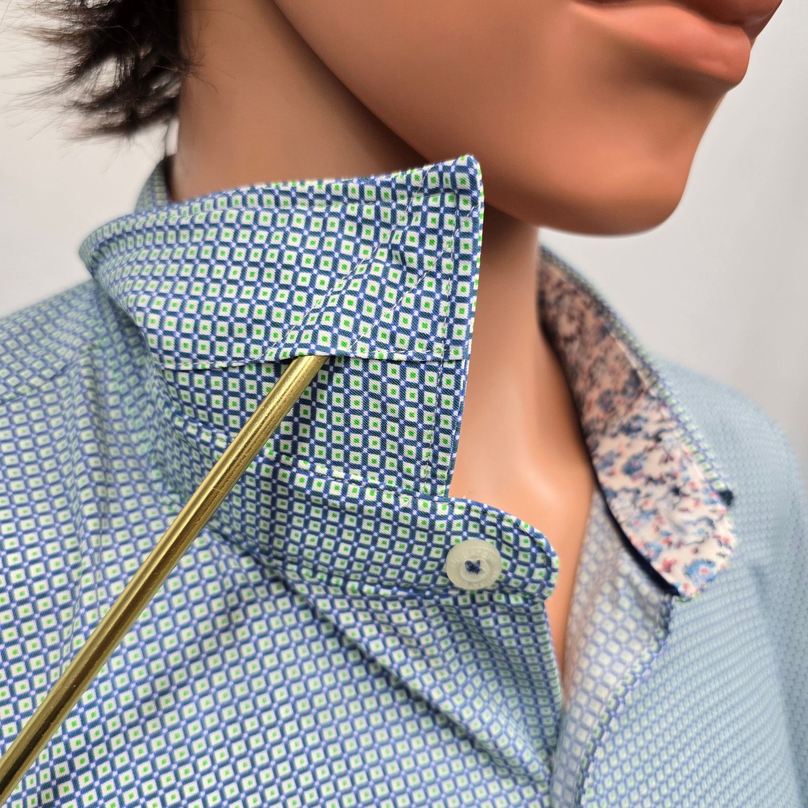 BUGATCHI BUGATCHI Comfort Stretch Shirt 2X Geo Print Floral Flip Cuff Size US XXL / EU 58 / 5 - 6 Thumbnail