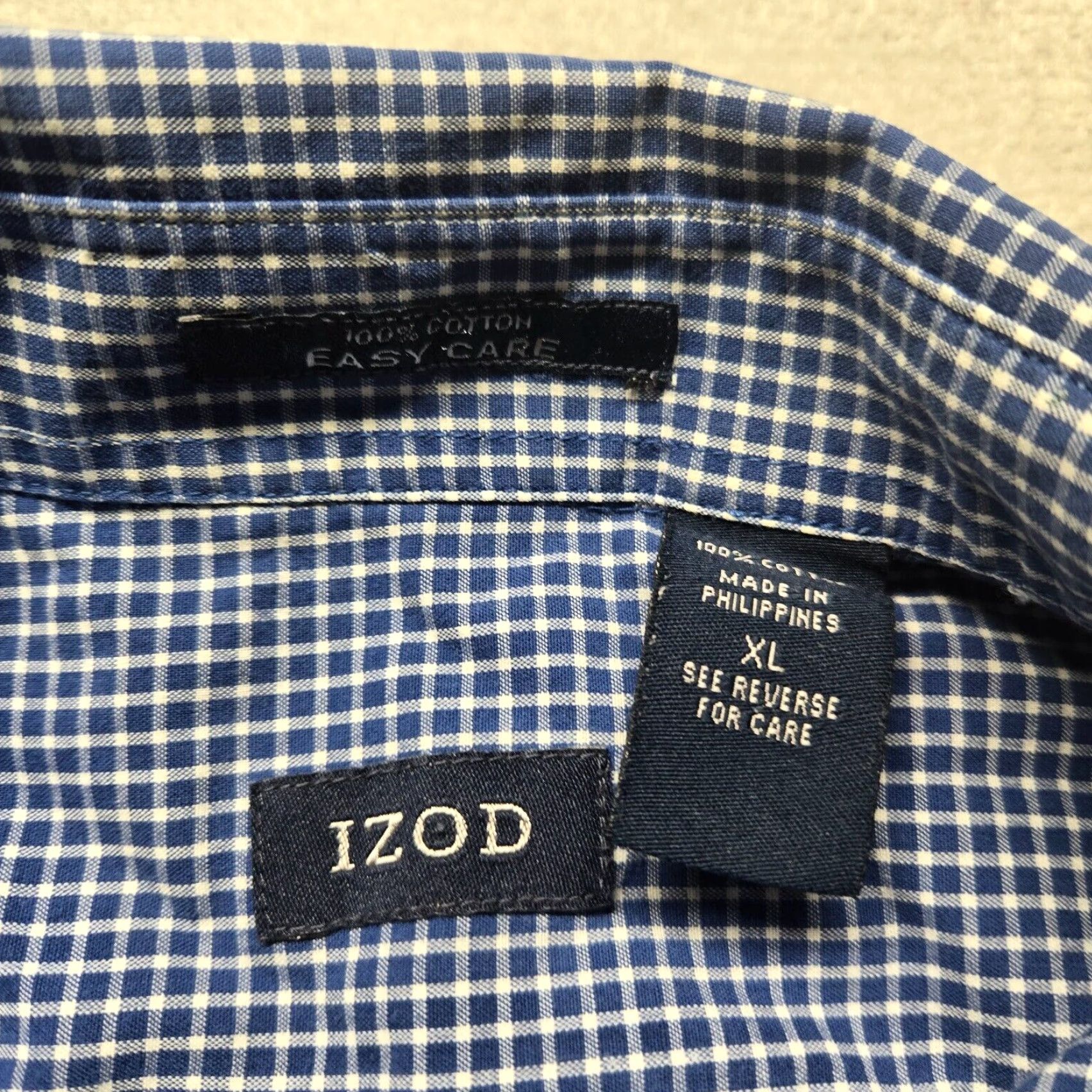 Izod Izod Button Up Shirt Blue Check Short Sleeve Adult Men's Size XL Extra Large Size US XL / EU 56 / 4 - 3 Thumbnail