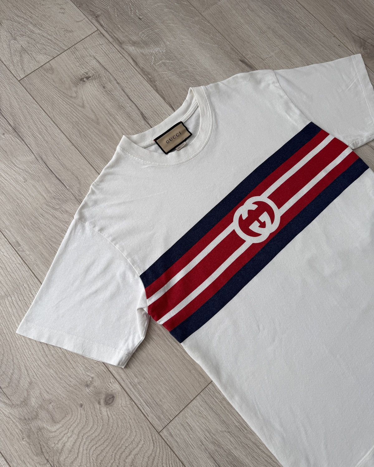 Gucci Gucci Stripe Logo Tee Cream Small Size US S / EU 44-46 / 1 - 1 Thumbnail