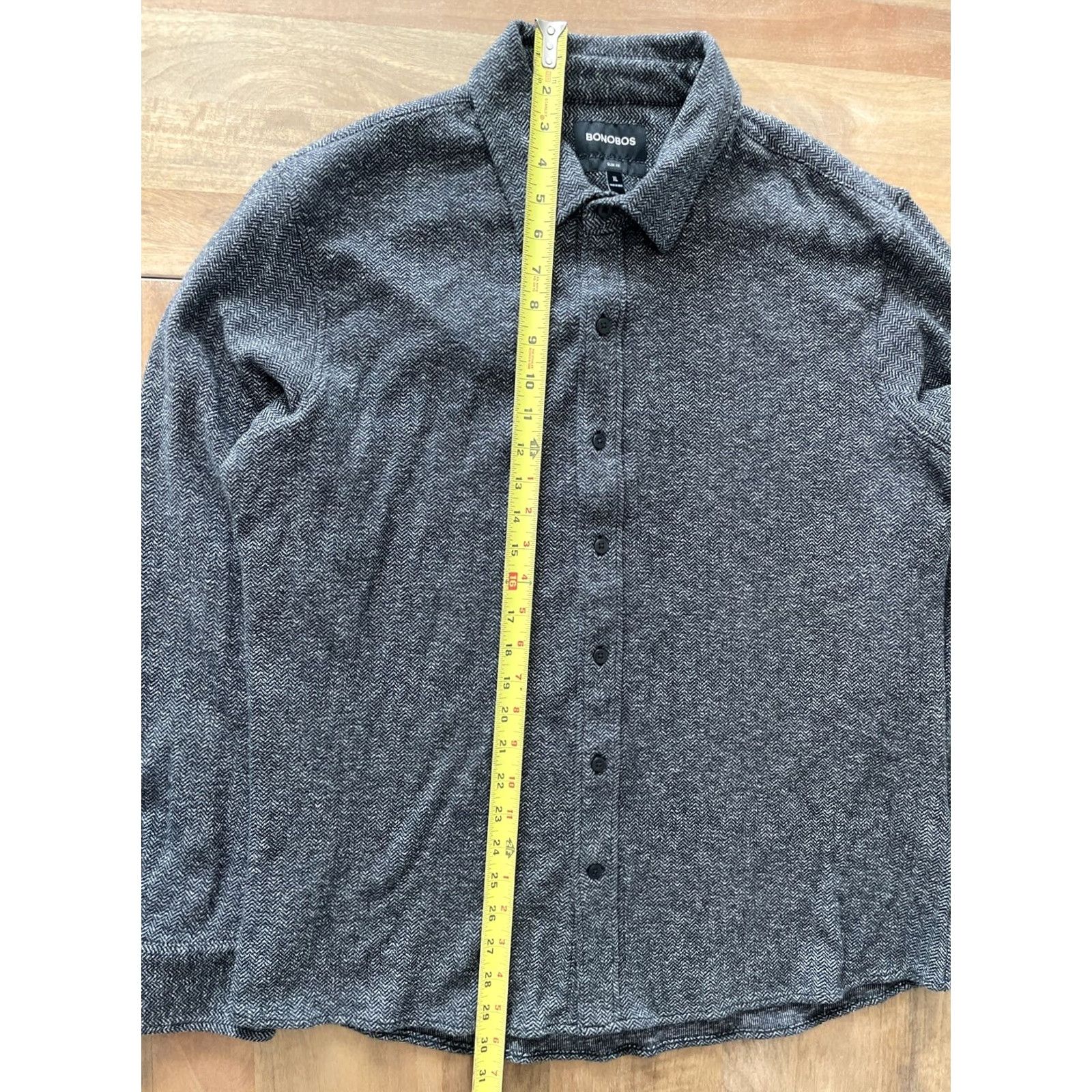 Bonobos Bonobos Herringbone Shirt Mens XL Slim Fit Thick Knit Longsleeve Button Up Black Size US XL / EU 56 / 4 - 5 Thumbnail