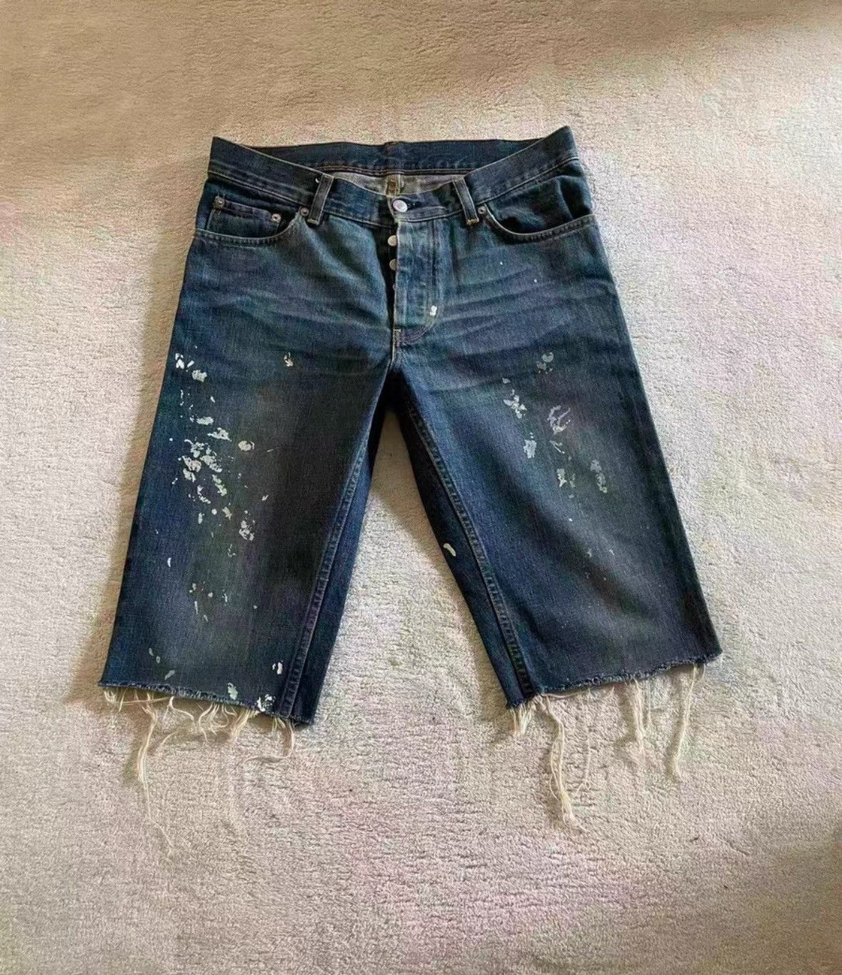Helmut Lang HELMUT LANG Blue Washed Splatter Denim Shorts Size US 32 / EU 48 - 1 Thumbnail