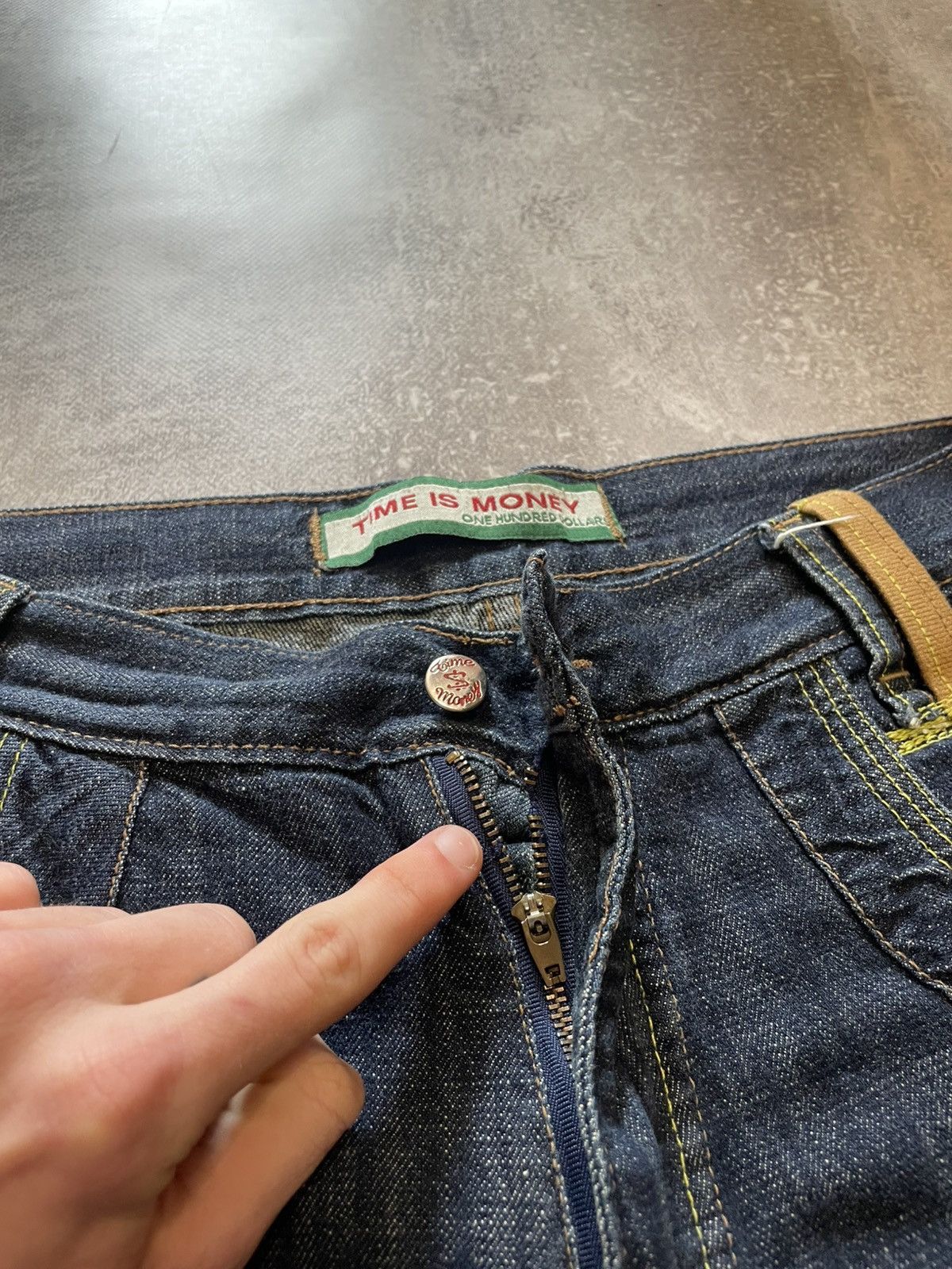 Time is Money Embroidered Logo Jnco Style Baggy Denim Shorts