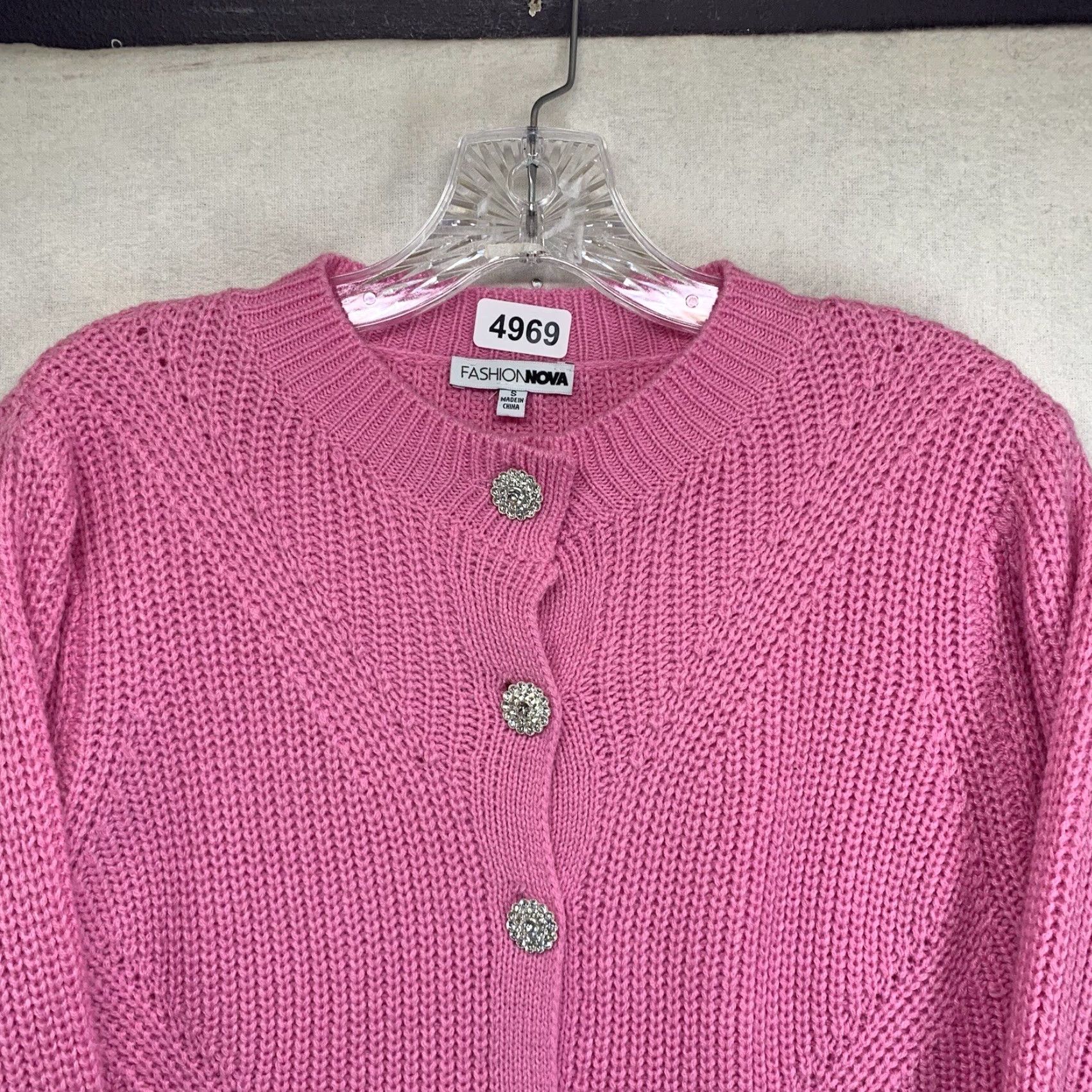 Fashion Nova VINTAGE Fashion Nova Women's Pink Cardigan Sweater Small Waffle-Knit Long Sleeve Acrylic Button 90s classic Size S / US 4 / IT 40 - 2 Thumbnail