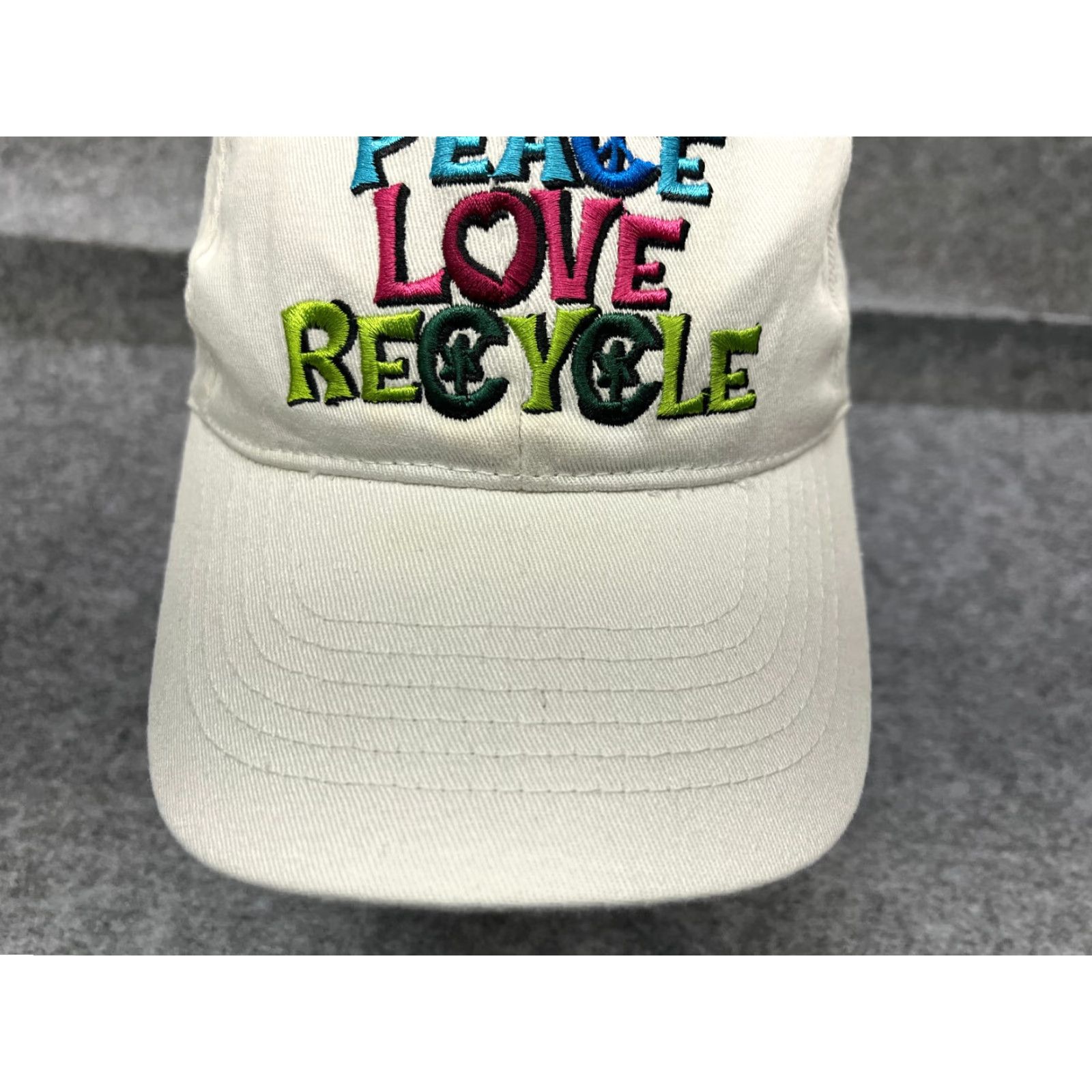 Vintage Peace Love Recycle Hat Cap Strap Back White One Size Adult 100% Cotton Size ONE SIZE - 3 Thumbnail