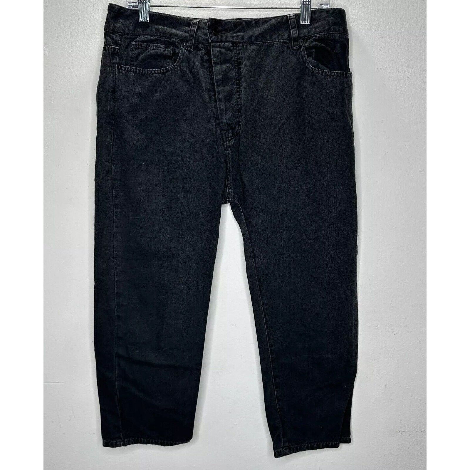 Nili Lotan Nili Lotan Black Drop Crotch Button Front Crop Denim Jeans 6 Size 28" / US 6 / IT 42 - 1 Thumbnail