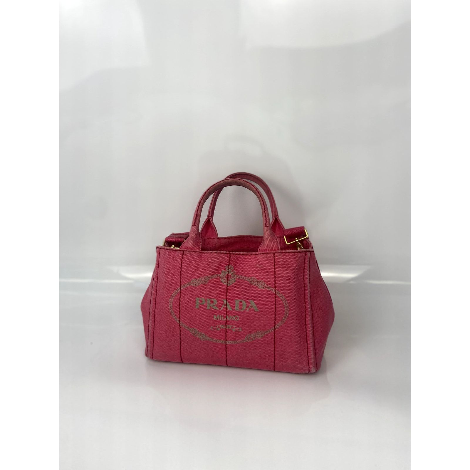 Prada Prada Pink Canapa Canvas Logo Print Tote Size ONE SIZE - 2 Thumbnail