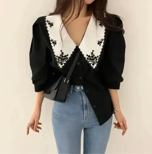 Japanese Brand Blouse Flower Half Sleeve White Shirt Spring Autumn Womens Size M / US 6-8 / IT 42-44 - 4 Thumbnail