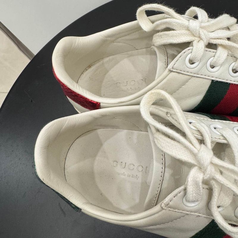 Gucci Gucci White Ace Leather Sneakers with Bee - Size US 4.5 / IT 34.5 - 7 Thumbnail