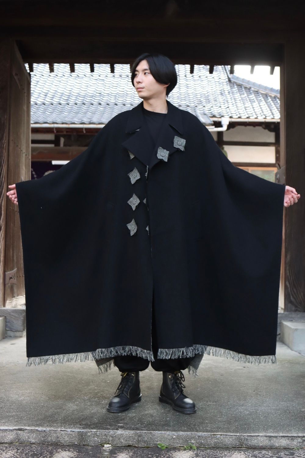 Yohji Yamamoto Yohji Yamamoto Pour Homme - Tweed Check Scrap Cape Coat Size US S / EU 44-46 / 1 - 7 Thumbnail