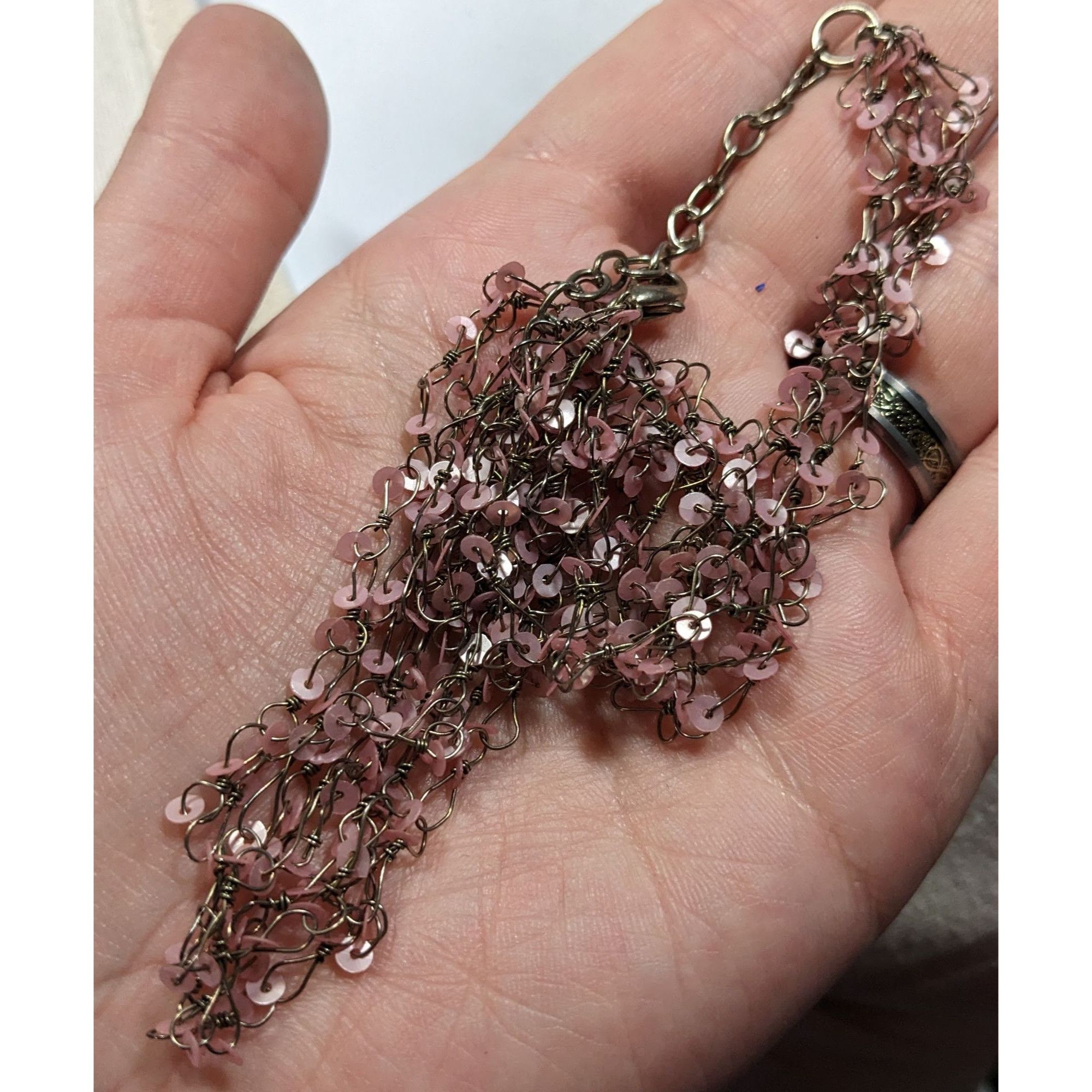 Other Fairycore Pink Sequin Layered Necklace On Silver Tone Chain Size ONE SIZE - 3 Thumbnail