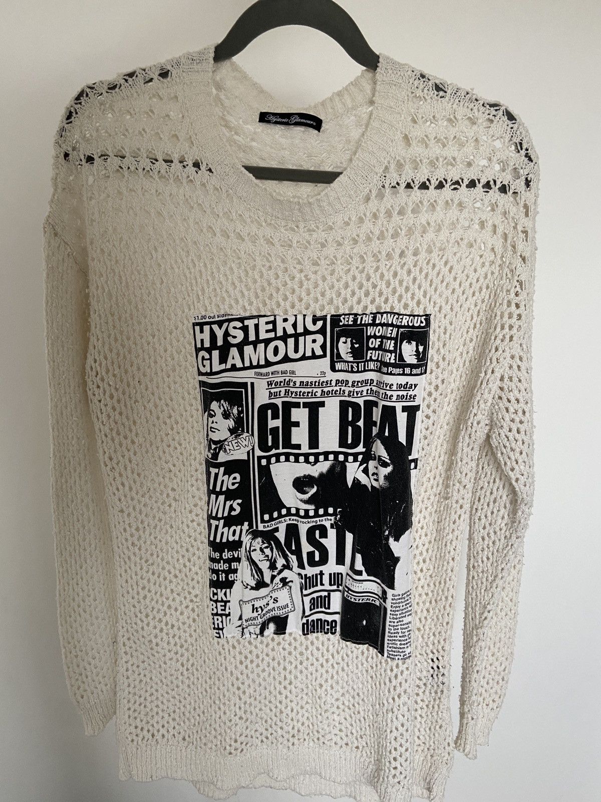 image of Hysteric Glamour Mesh See-Through Knit Sweater in White, Men's (Size Medium)