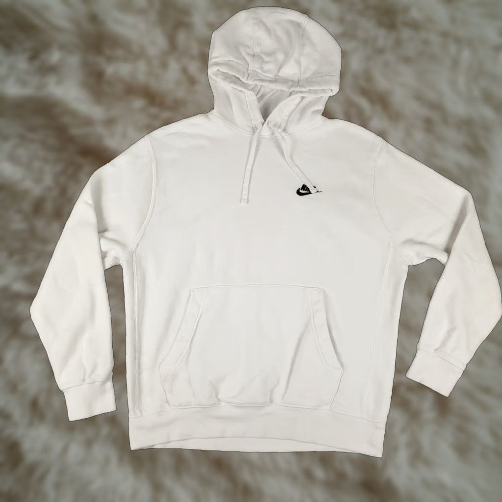 Nike Nike Mens Large White Hooded Pullover Hoodie Sweatshirt Swoosh Casual Stained Sweatshirt Size US L / EU 52-54 / 3 - 1 Thumbnail
