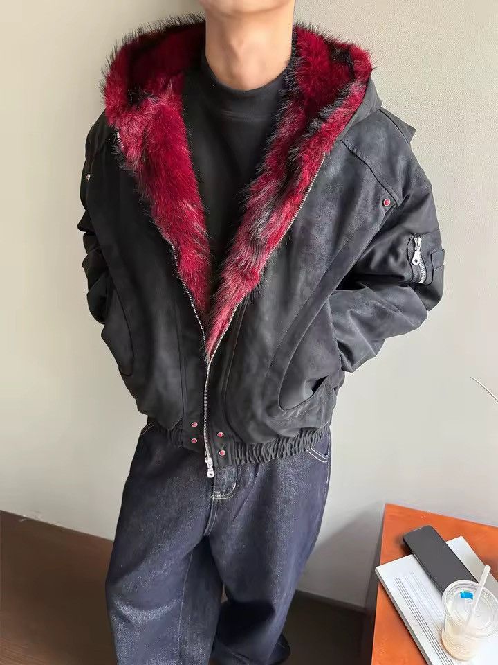 Other Washed Y2k Warm Hooded Streetwear Fur Jacket Coat Size US XL / EU 56 / 4 - 1 Thumbnail