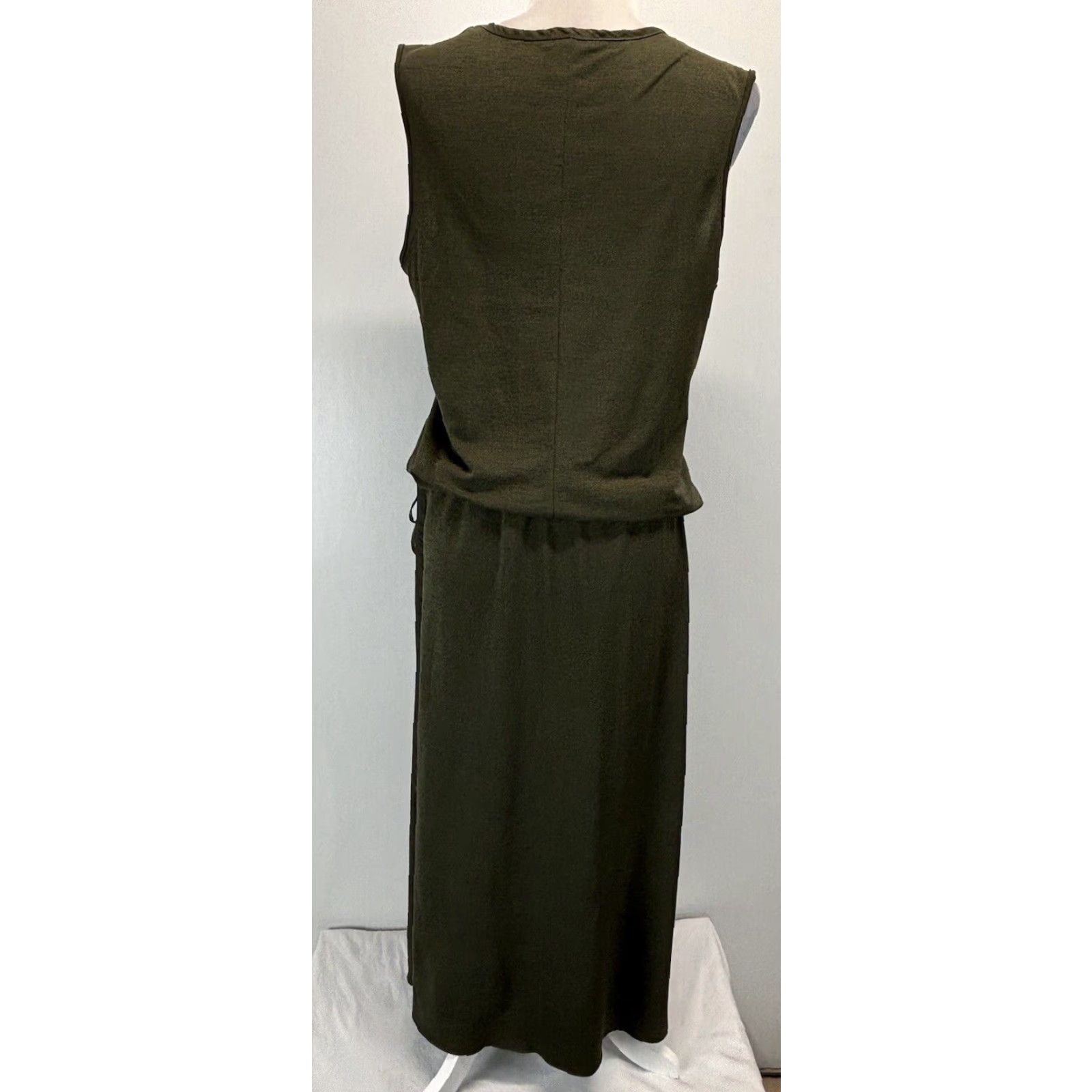 Zara Zara Tank Midi Dress Medium Olive Gathered Waist Side Slits Casual Comfort Size M / US 6-8 / IT 42-44 - 3 Thumbnail