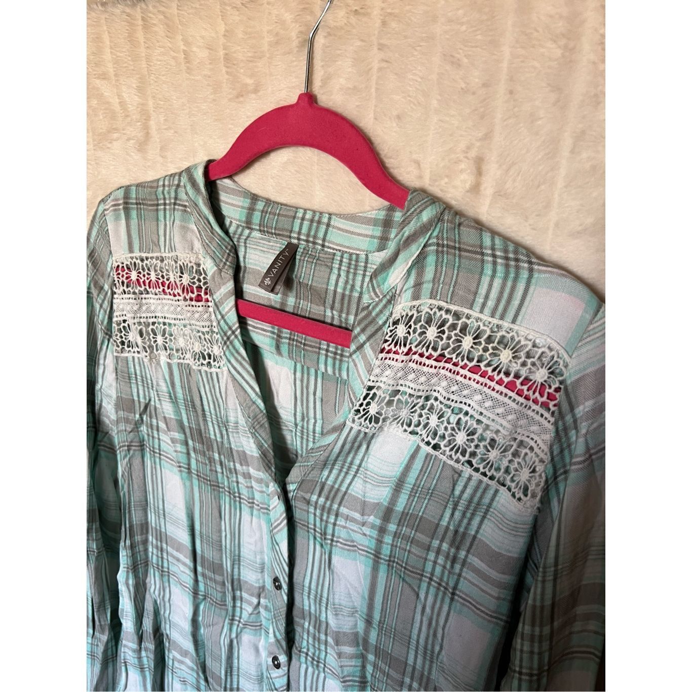 Other Vanity Plaid With Lace Button Up Woman’s Top Size Small Size S / US 4 / IT 40 - 3 Thumbnail