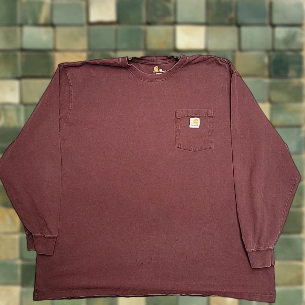 Carhartt VINTAGE Carhartt Shirt Men XXXL Maroon Original Fit Crewneck Long Sleeve Pocket Work TEE Size US XXL / EU 58 / 5 - 1 Thumbnail