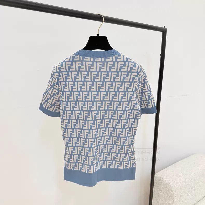 Fendi Fendi Navy Cotton Crew Neck Short Sleeve Sweater Size S / US 4 / IT 40 - 4 Thumbnail