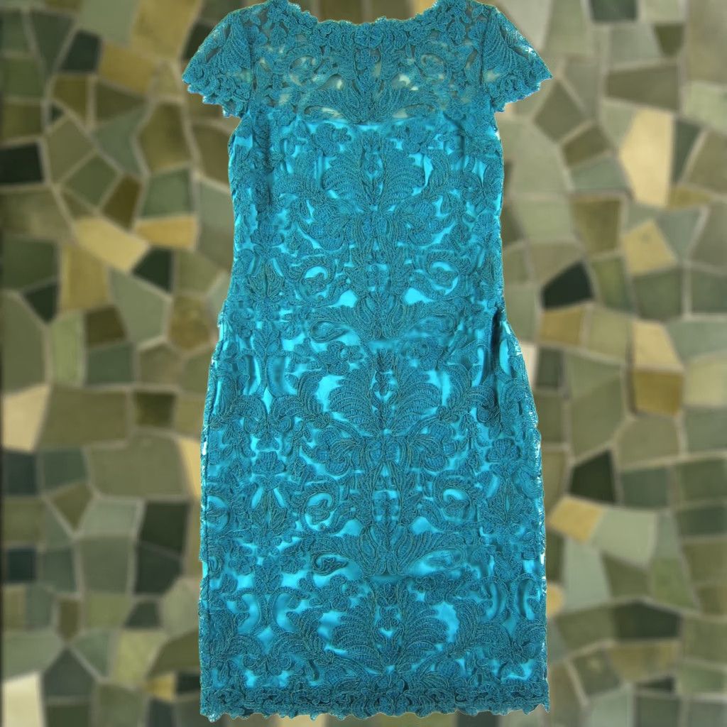 Tadashi Shoji TADASHI SHOJI Dress Green Lace Embroidered Floral Cap Sleeve Shift Size 4 Womens Size S / US 4 / IT 40 - 1 Thumbnail