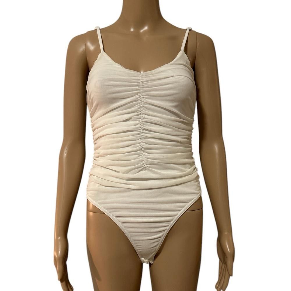 Designer Women's Cream Ruched Bodysuit Size ONE SIZE - 2 Thumbnail