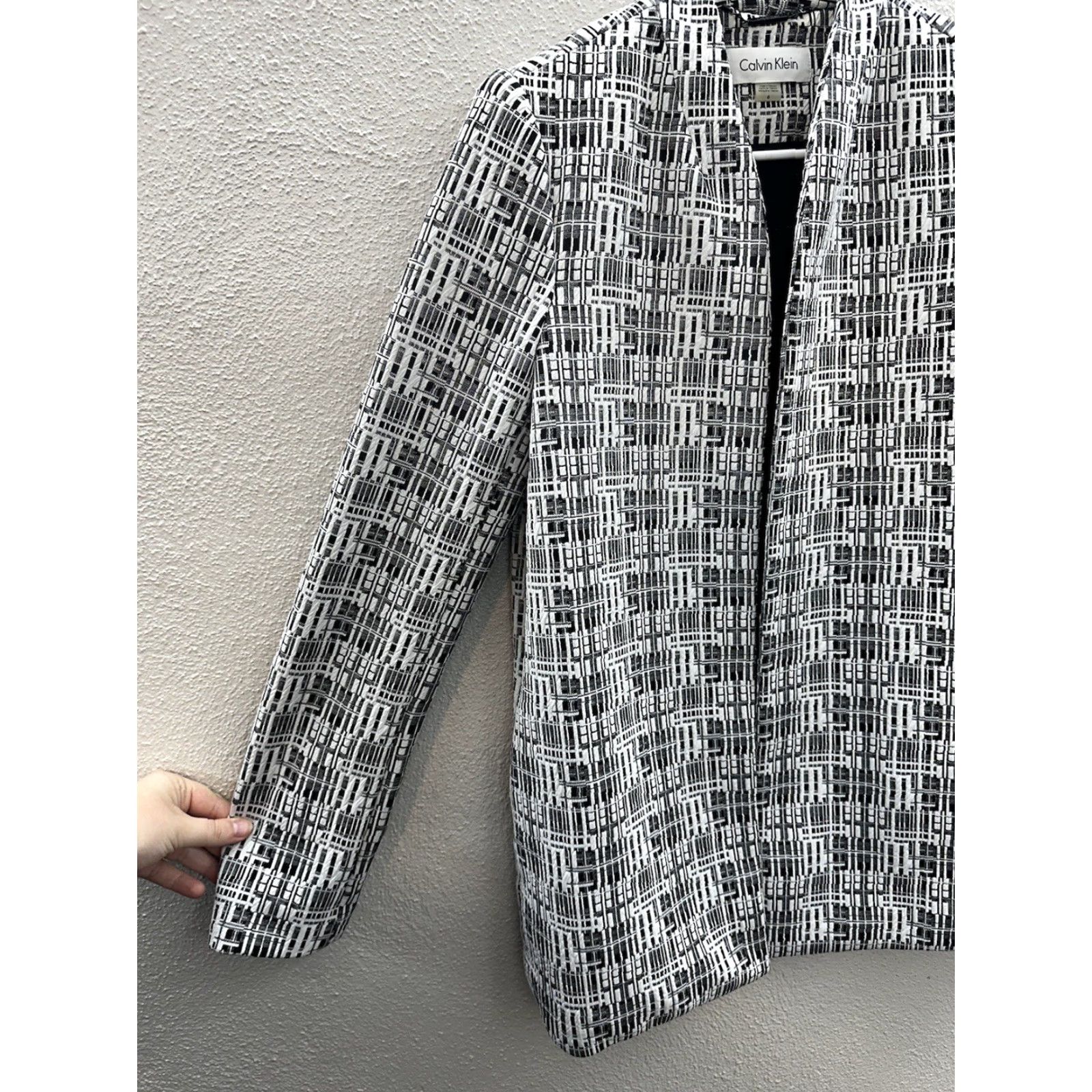 Calvin Klein Calvin Klein Womens Blazer Size 6 Black White Abstract Open Front Geometric Classic Jacket Womens Size M / US 6-8 / IT 42-44 - 2 Thumbnail