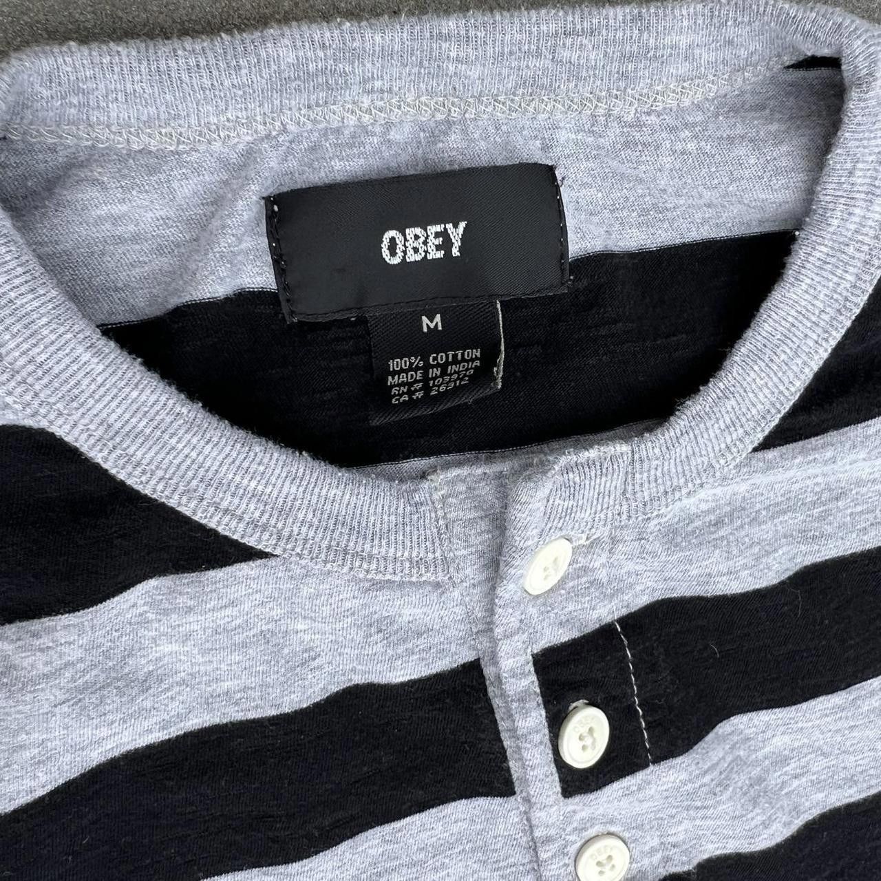 Obey Black + Geather Grey Thick Striped Henley Size US M / EU 48-50 / 2 - 3 Thumbnail