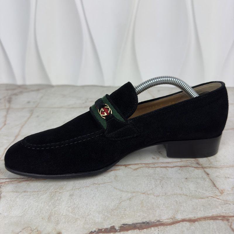 Gucci Horsebit Web Vintage Loafers Black Suede Size US 7.5 / IT 37.5 - 5 Thumbnail