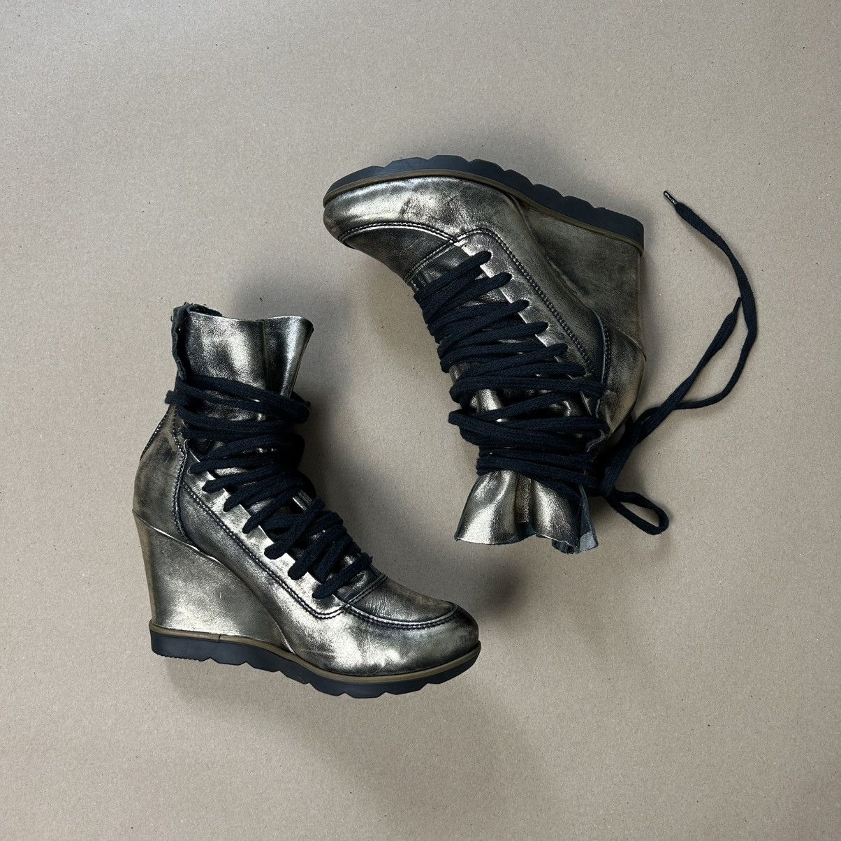 Other Insane wedge metallic lace-up leather boots Size US 10 / IT 40 - 7 Thumbnail