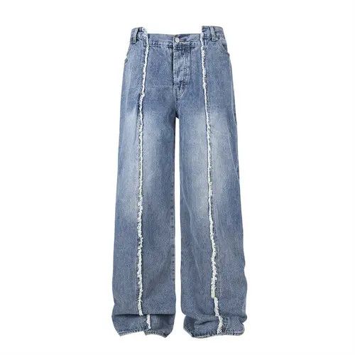VIBE Men's trendy raw edge stitching gradient washed jeans Size US 32 / EU 48 - 7 Thumbnail