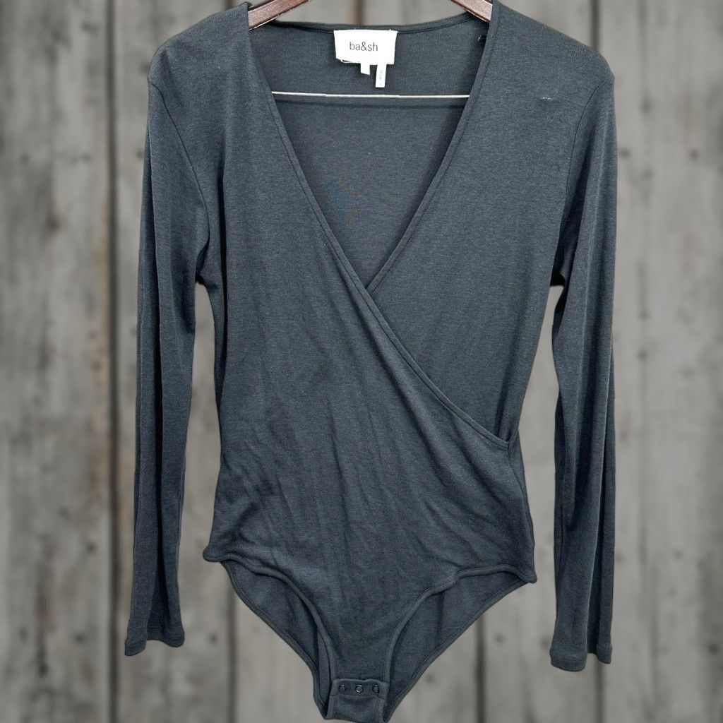 ba&sh ba&sh Bodysuit V Neck Long Sleeve Black Womens L Shaping Casual Business Classic 90s Designer City Size L / US 10 / IT 46 - 1 Thumbnail