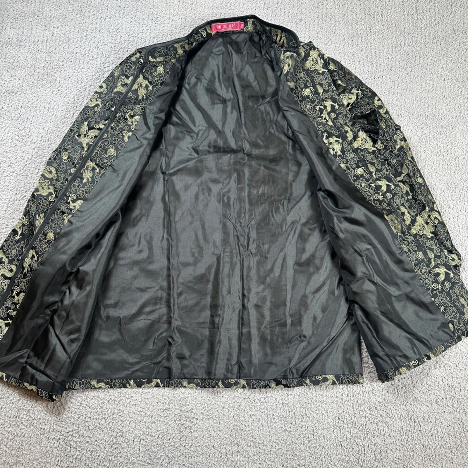 Other Silk Brocade Dragon Jacket Mandarin Collar Lotus Village Men Size 44R - 4 Thumbnail