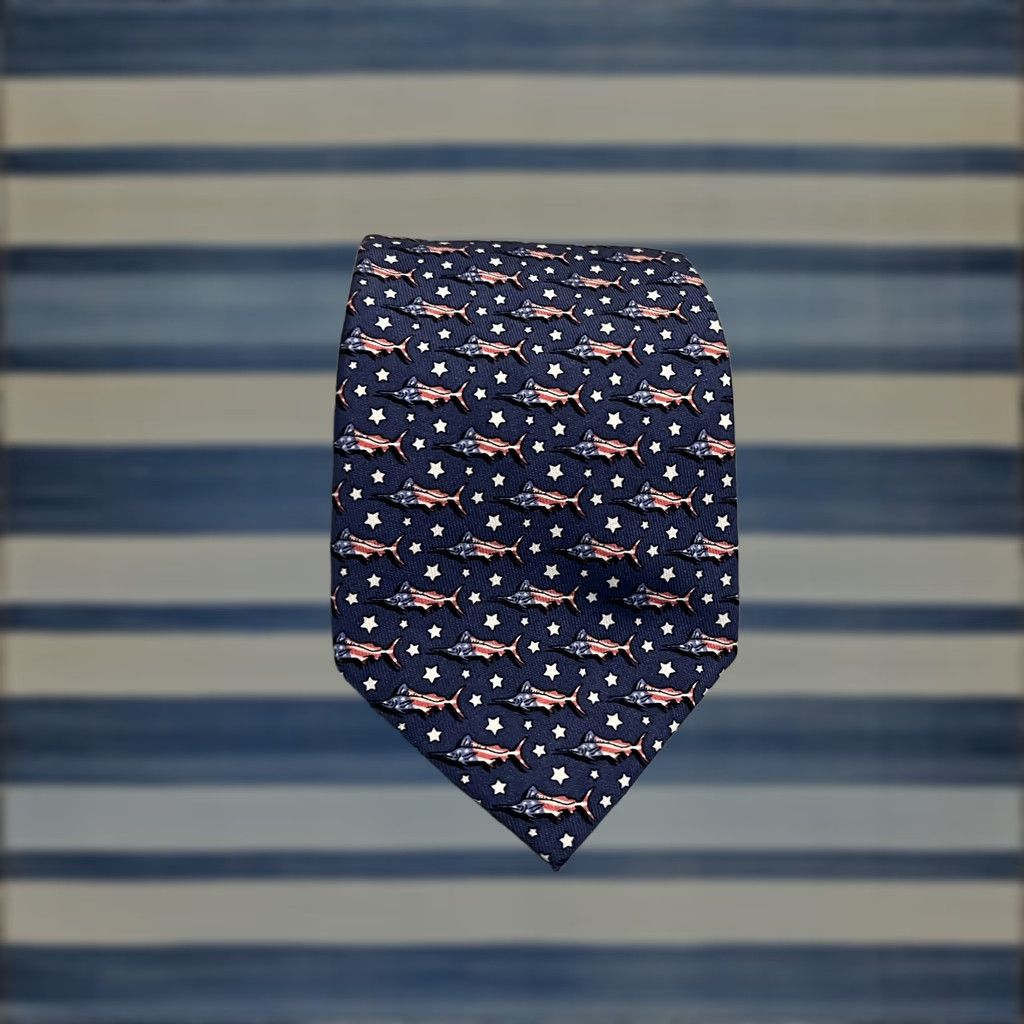 Vineyard Vines Vineyard Vines Silk Tie USA Flag Swordfish 2017 Blue Long Men Mens Tie Silk 61" Size ONE SIZE - 1 Thumbnail