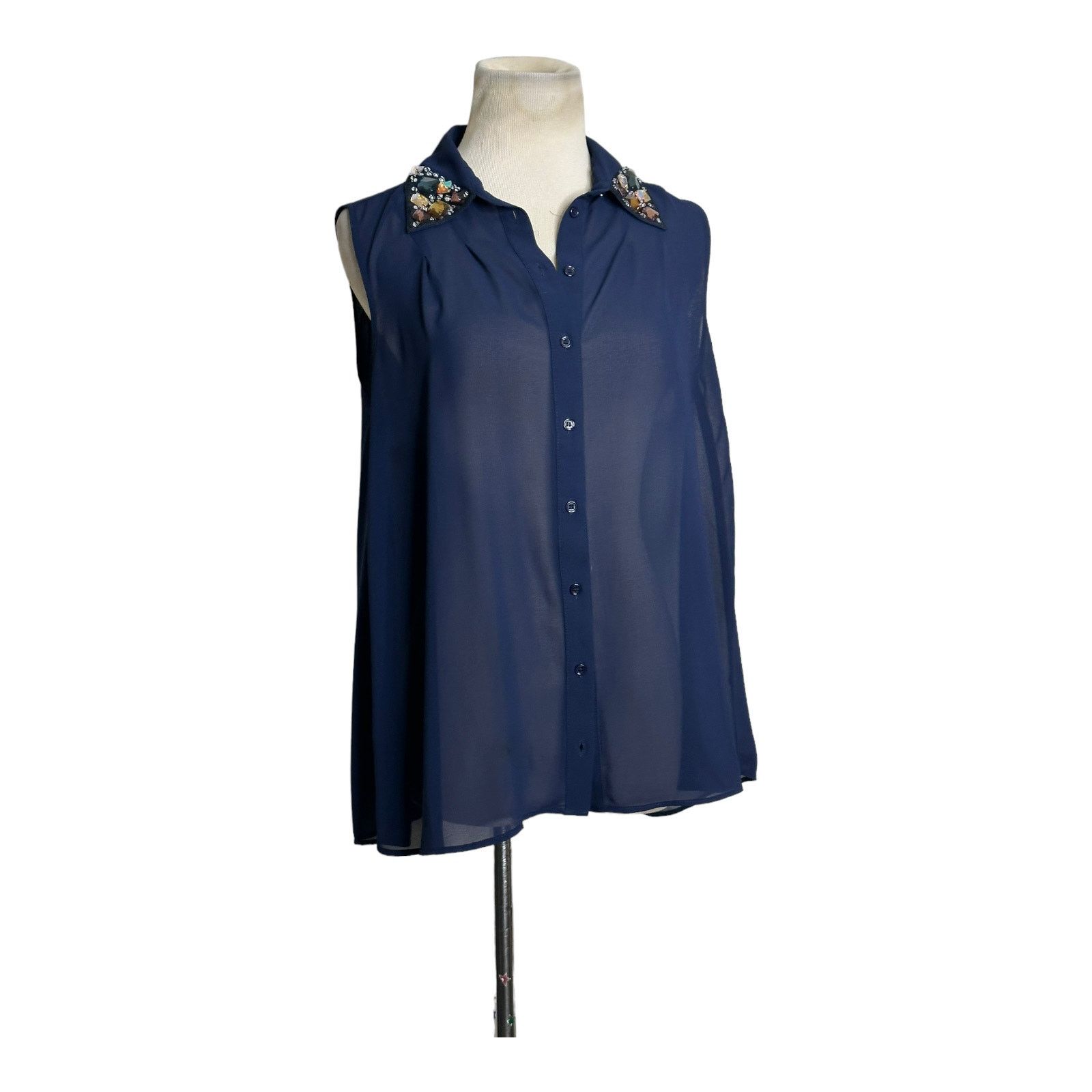 AQUA Aqua blue jeweled collared sleeveless blouse size Small Size S / US 4 / IT 40 - 8 Thumbnail