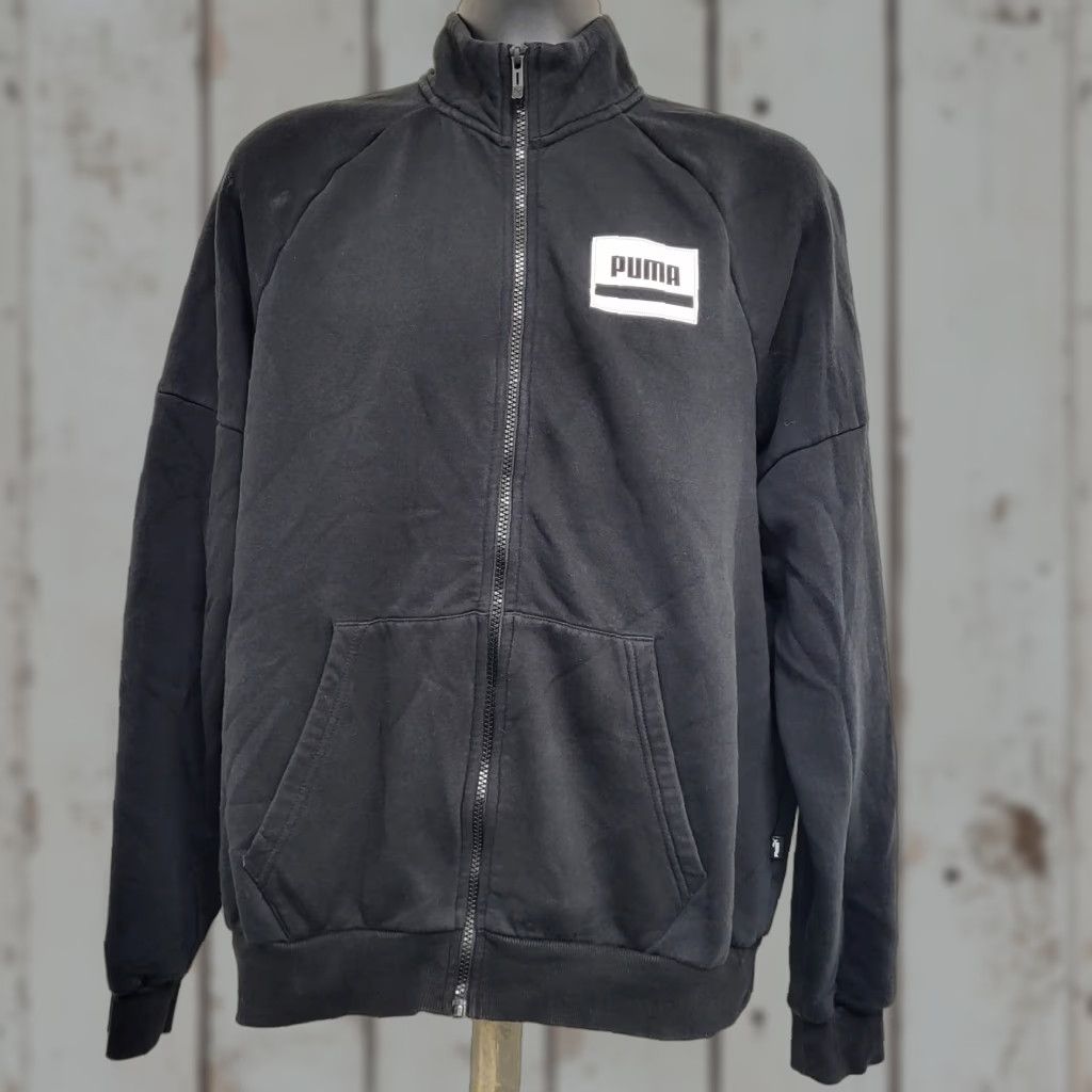 Puma PUMA Zip-Up Jacket Mens Large Black Kangaroo Pocket Long Sleeve Athletic Exterior Polyester Storm Blue Red Character Streetwear Sports Track Jacket Size US L / EU 52-54 / 3 - 1 Thumbnail