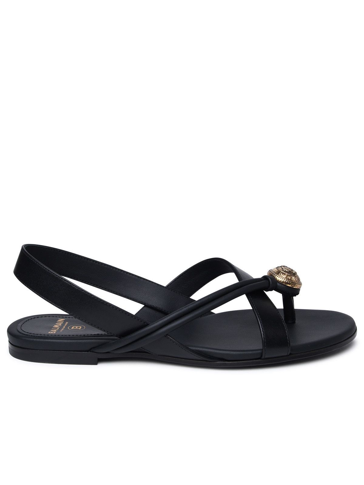 image of Balmain Black Leather Sandals, Women's (Size 6)