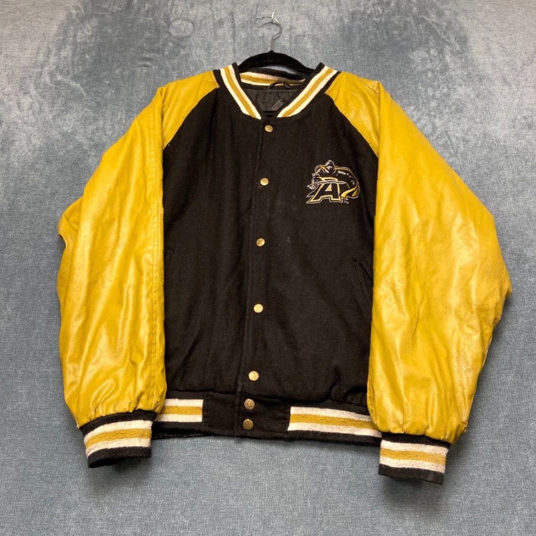Vintage Steve & Barry's Army Varsity Jacket Mens L Black Yellow Raglan Sleeve Snap Front Size US L / EU 52-54 / 3 - 2 Thumbnail