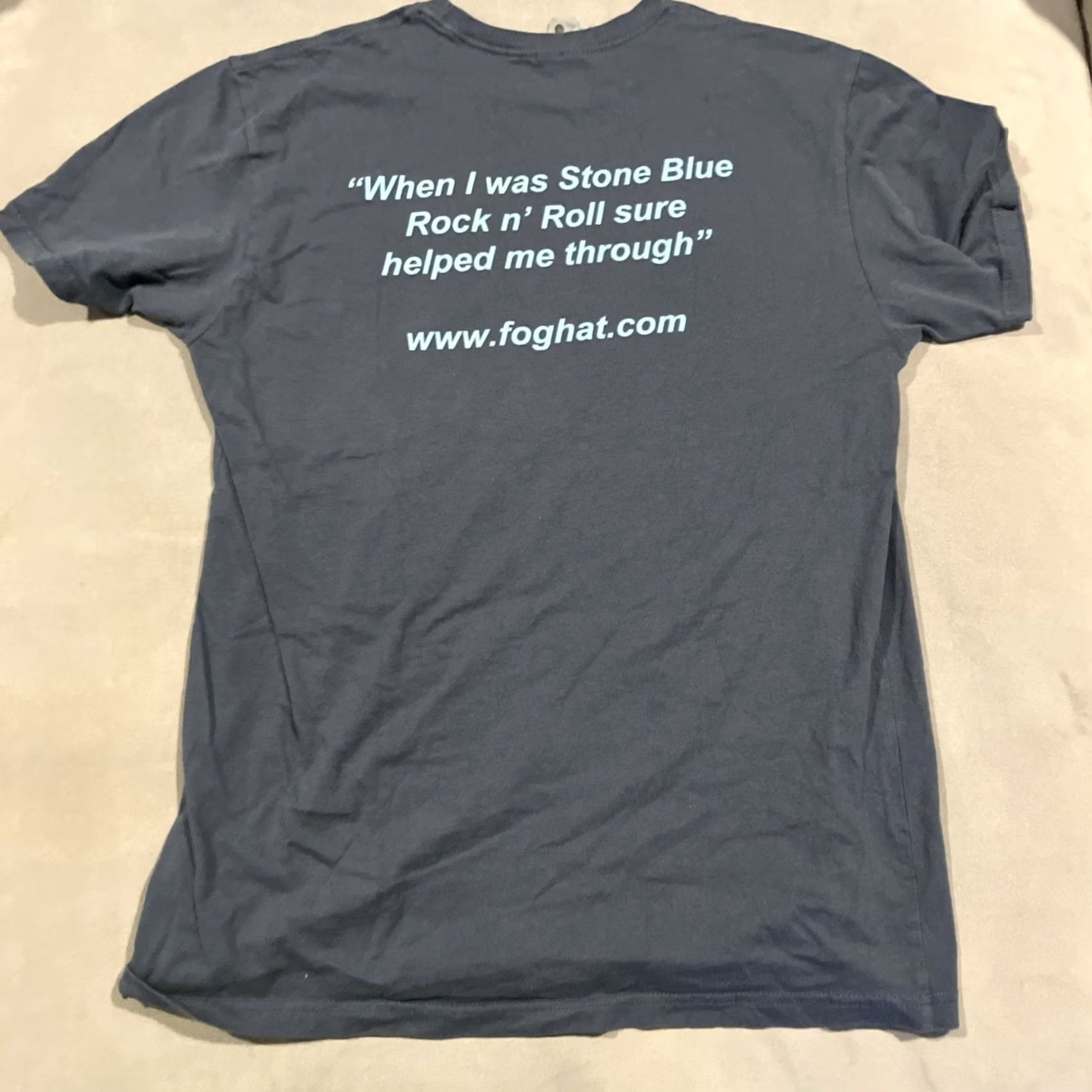 Next Level RARE Foghat Stone Blue Double Sided T Shirt Lyrics On Back Size Large Men L Blue Cotton Regular Short Sleeve Next Level Size US L / EU 52-54 / 3 - 4 Thumbnail
