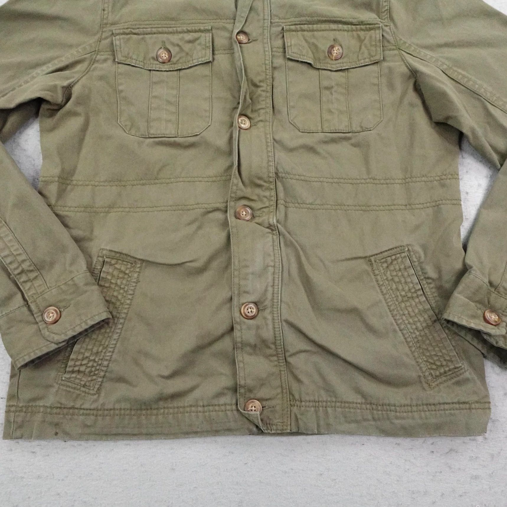 Vintage Roebuck Jacket Mens Large Green Military Field Coat Full Zip Button Up Utility Size US L / EU 52-54 / 3 - 3 Thumbnail